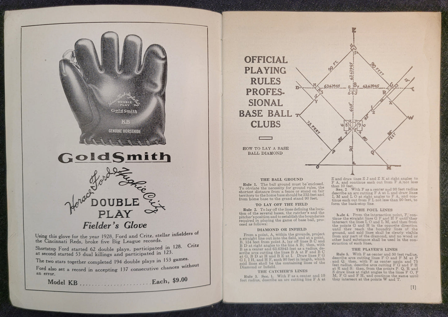 Goldsmith & Sons - Official Baseball Rules -1929