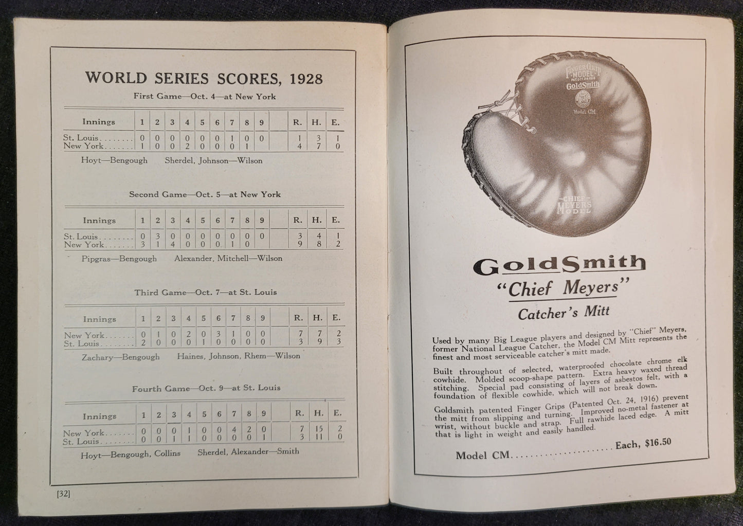 Goldsmith & Sons - Official Baseball Rules -1929