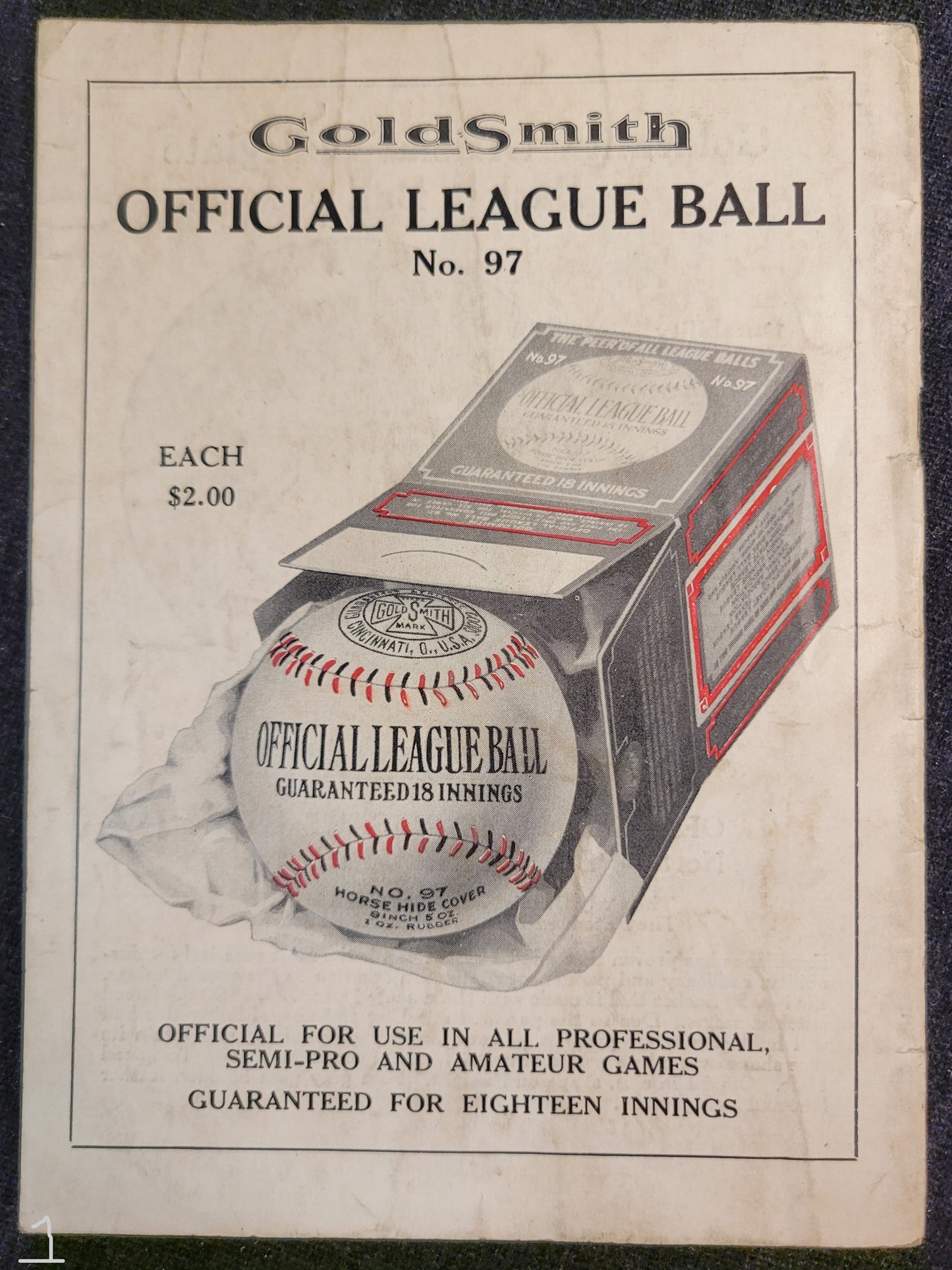 Goldsmith & Sons - Official Baseball Rules -1926 **Two In Stock!!**