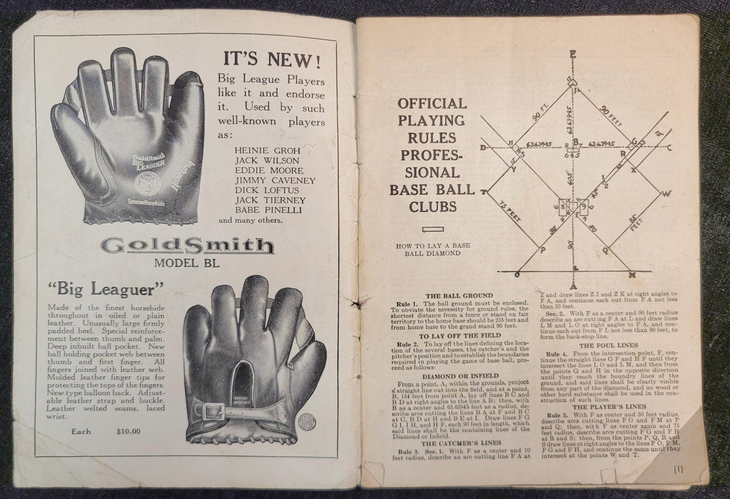 Goldsmith & Sons - Official Baseball Rules -1926 **Two In Stock!!**