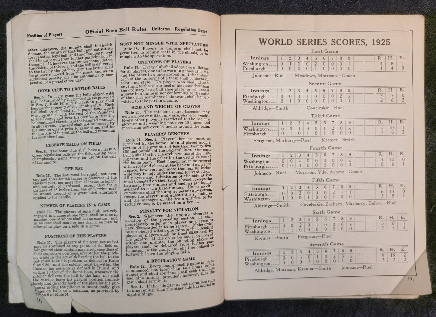 Goldsmith & Sons - Official Baseball Rules -1926 **Two In Stock!!**