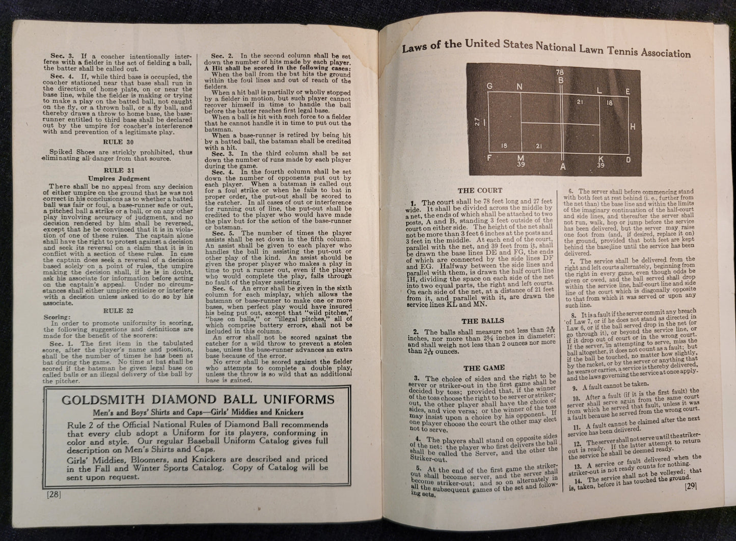 Goldsmith & Sons - Official Baseball Rules -1926 **Two In Stock!!**