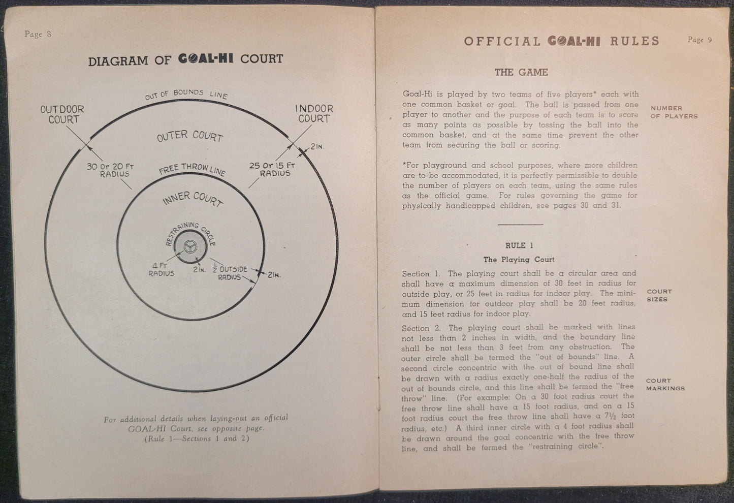Goal-Hi: Lead Up To Basketball - Official Rules Book - 1939