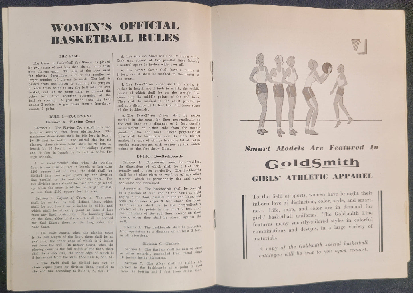 Goldsmith Official Rules For Basketball and Volleyball - Season 1937-38 **Two In Stock**