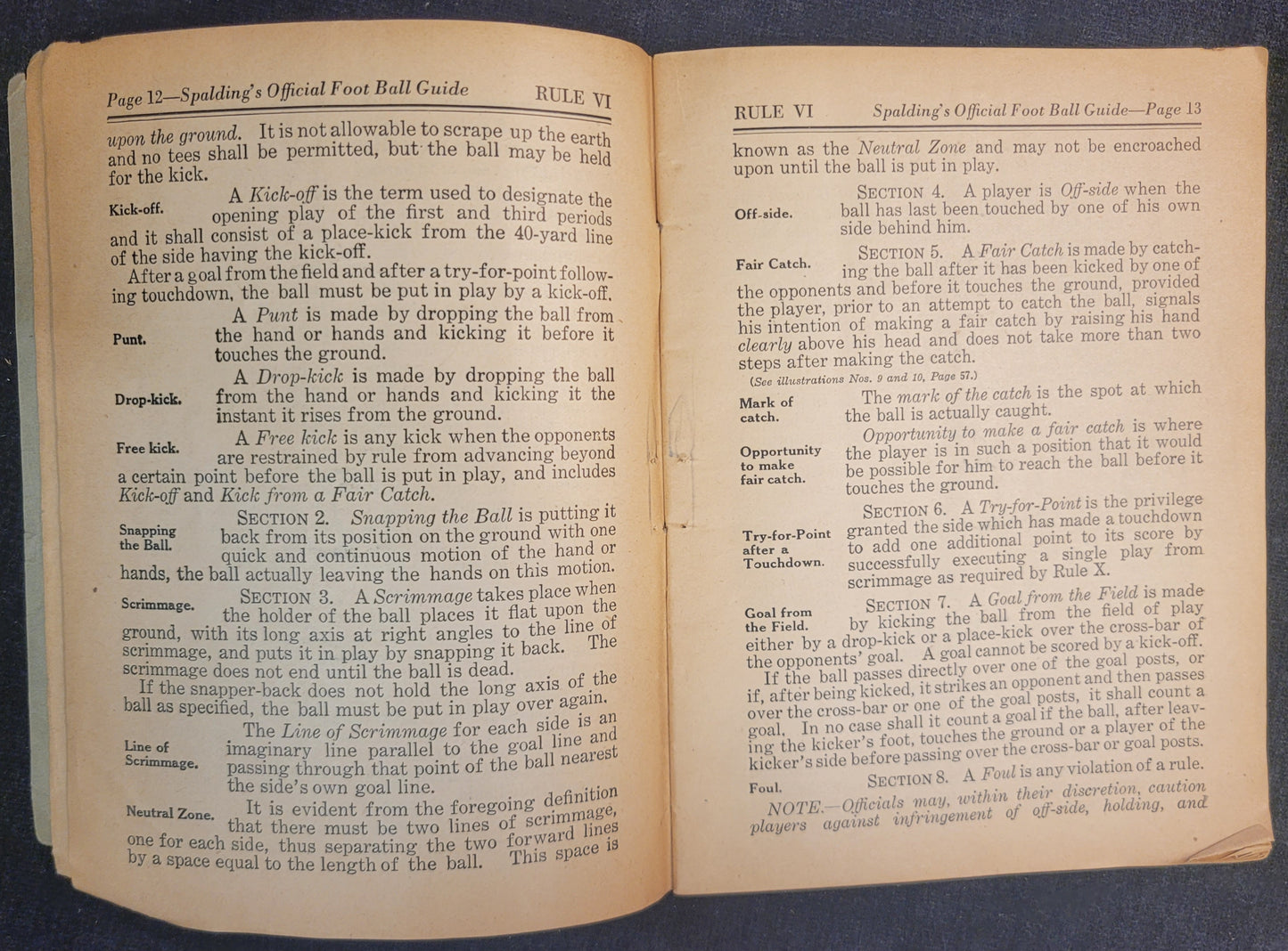 Official Football Rules - Part IV of Spaldings Football Guide - 1925