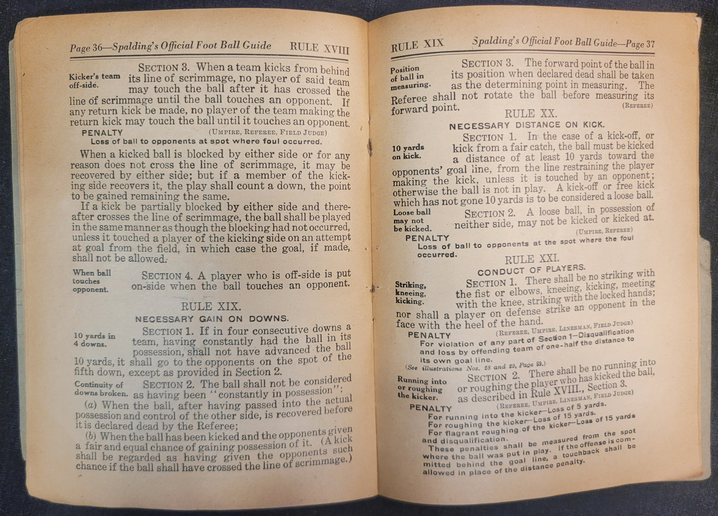 Official Football Rules - Part IV of Spaldings Football Guide - 1925