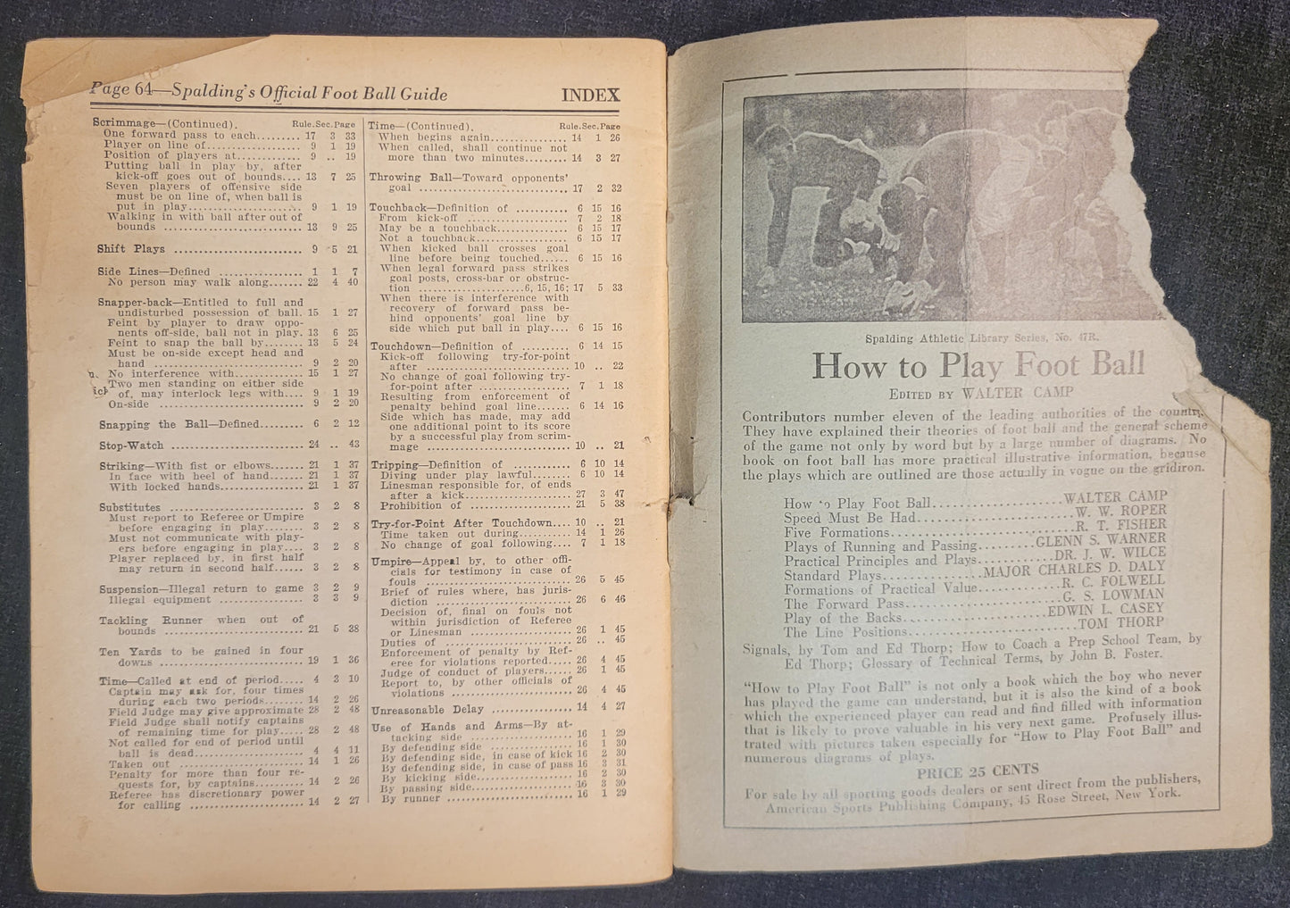 Official Football Rules - Part IV of Spaldings Football Guide - 1925
