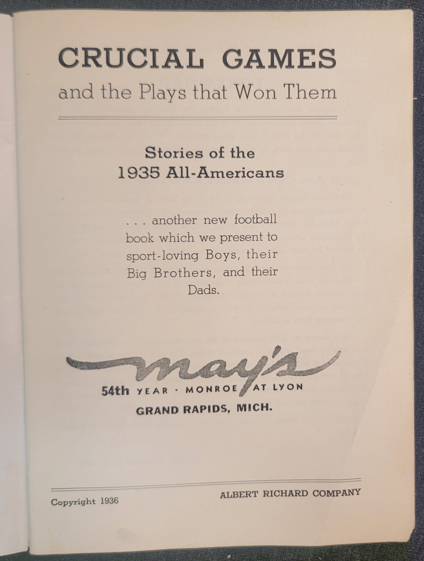 Crucial Games and the Plays That Won Them - 1936