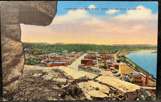 Overlooking Red Wing, Minnesota From Barn Bluff - Vintage Postcard