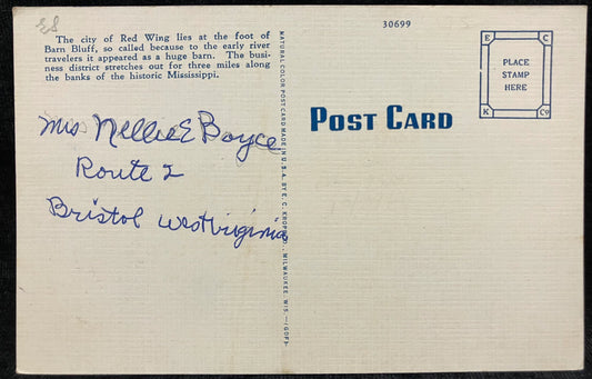 Overlooking Red Wing, Minnesota From Barn Bluff - Vintage Postcard