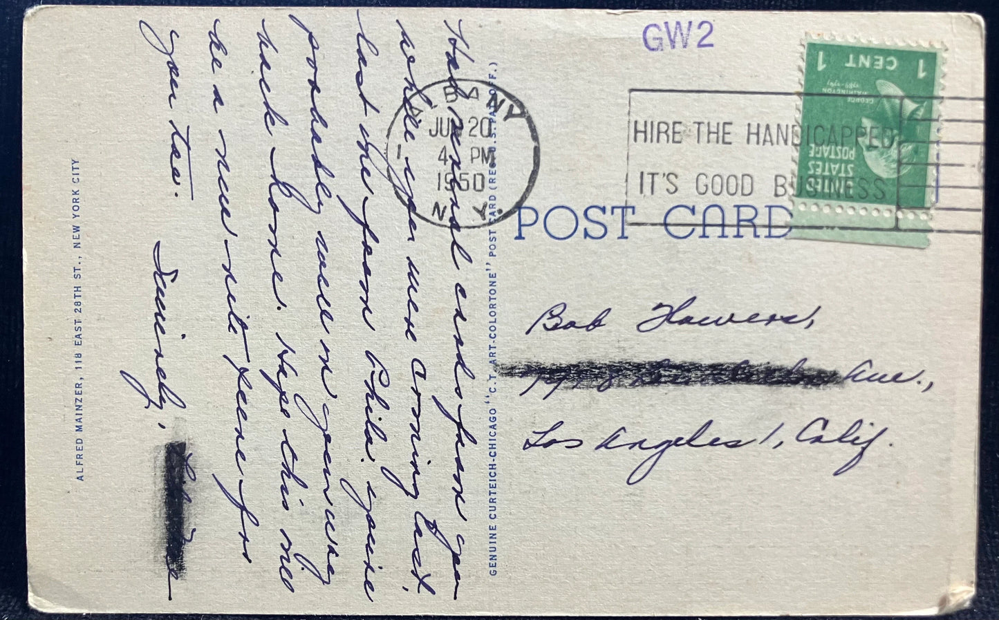 Riverside Drive, George Washington Bridge and Hudson River at Night, New York City - Vintage Postcard