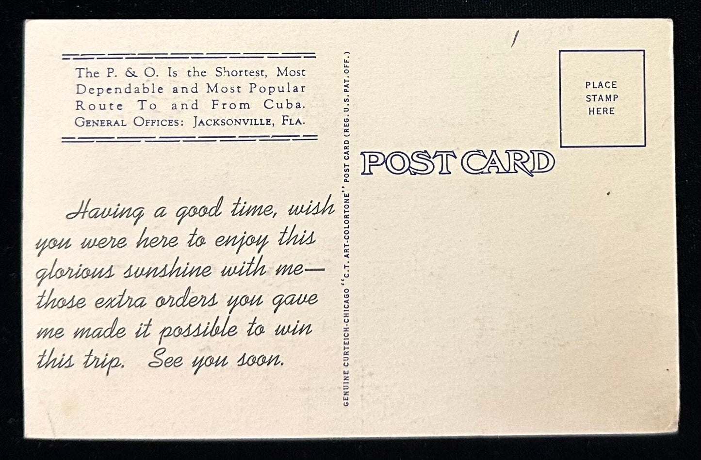 P. & O. Turbine Passenger Steamship "Florida" (Bound to Havana, Cuba) - Vintage Postcard