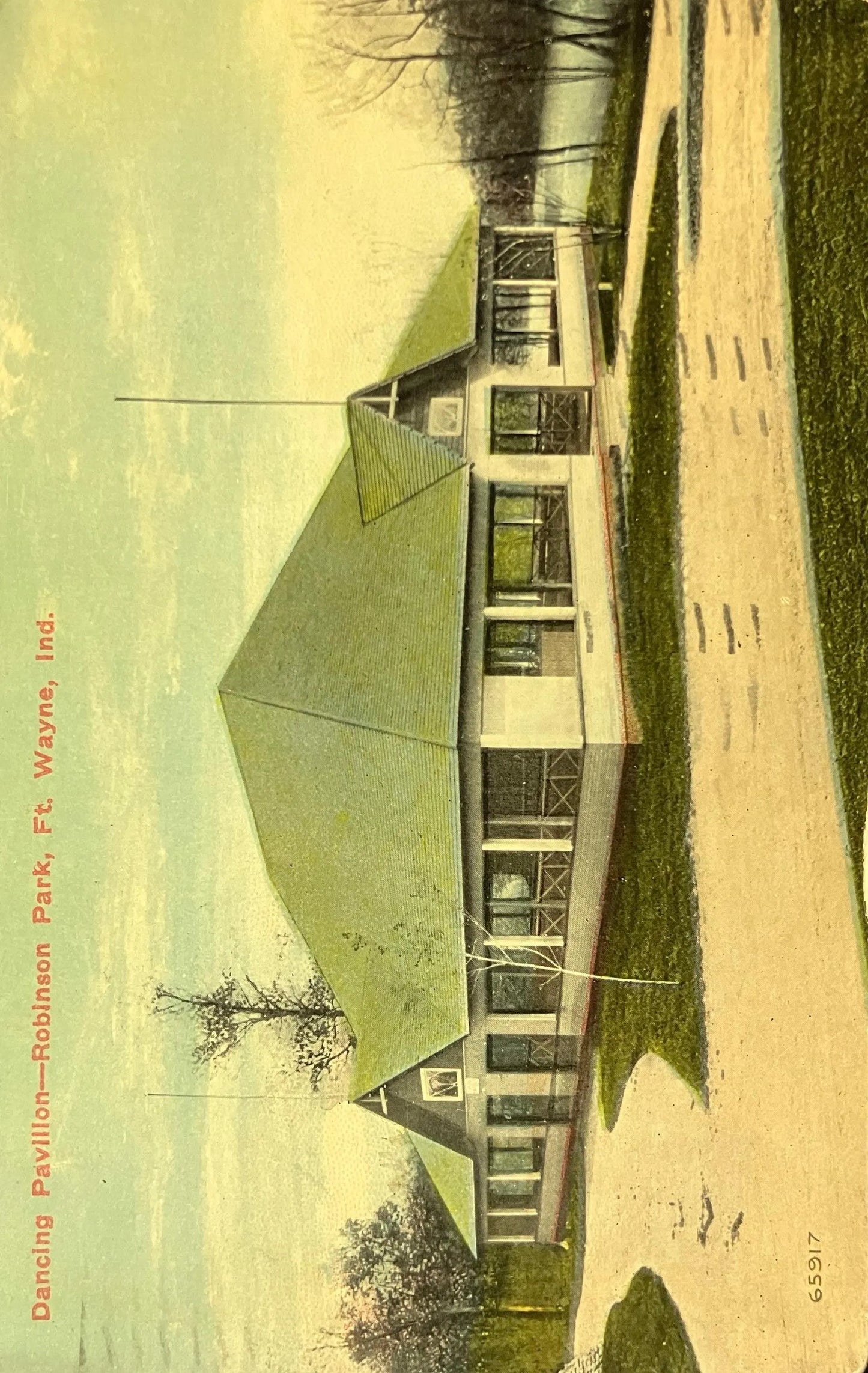 Dancing Pavilion in 1910 - Robinson Park, Ft. Wayne, Indiana - Vintage Indiana Postcard - Open-air Lakeside Pavillion
