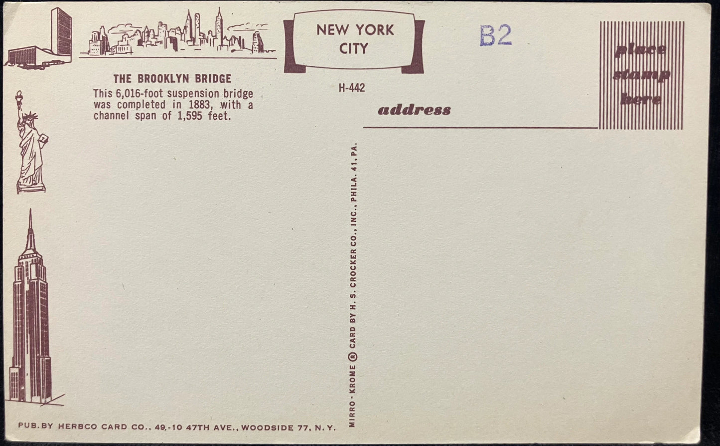 Brooklyn Bridge, New York City - New York - 1980s Hudson River Barge Traffic Postcard