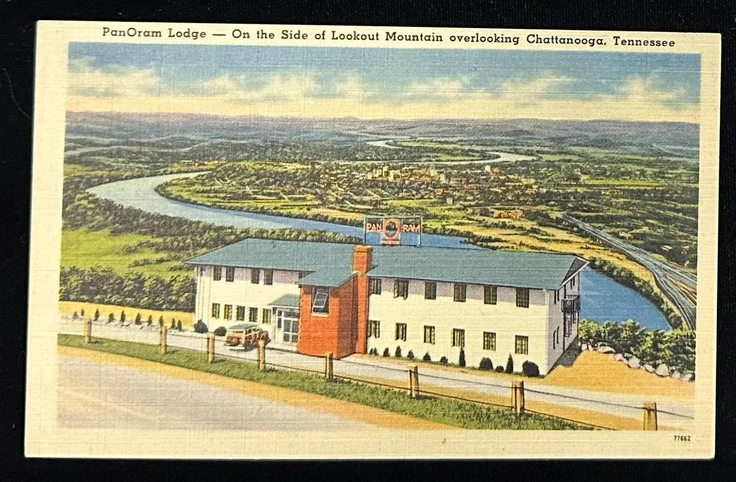PanOram Lodge- On the Side of Lookout Mountain overlooking Chattanooga, Tennessee- Vintage Postcard