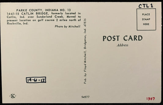 Parke County, Indiana No. 13 Catlin Bridge - Photo: Mitchell- Vintage Covered Bridge Postcard