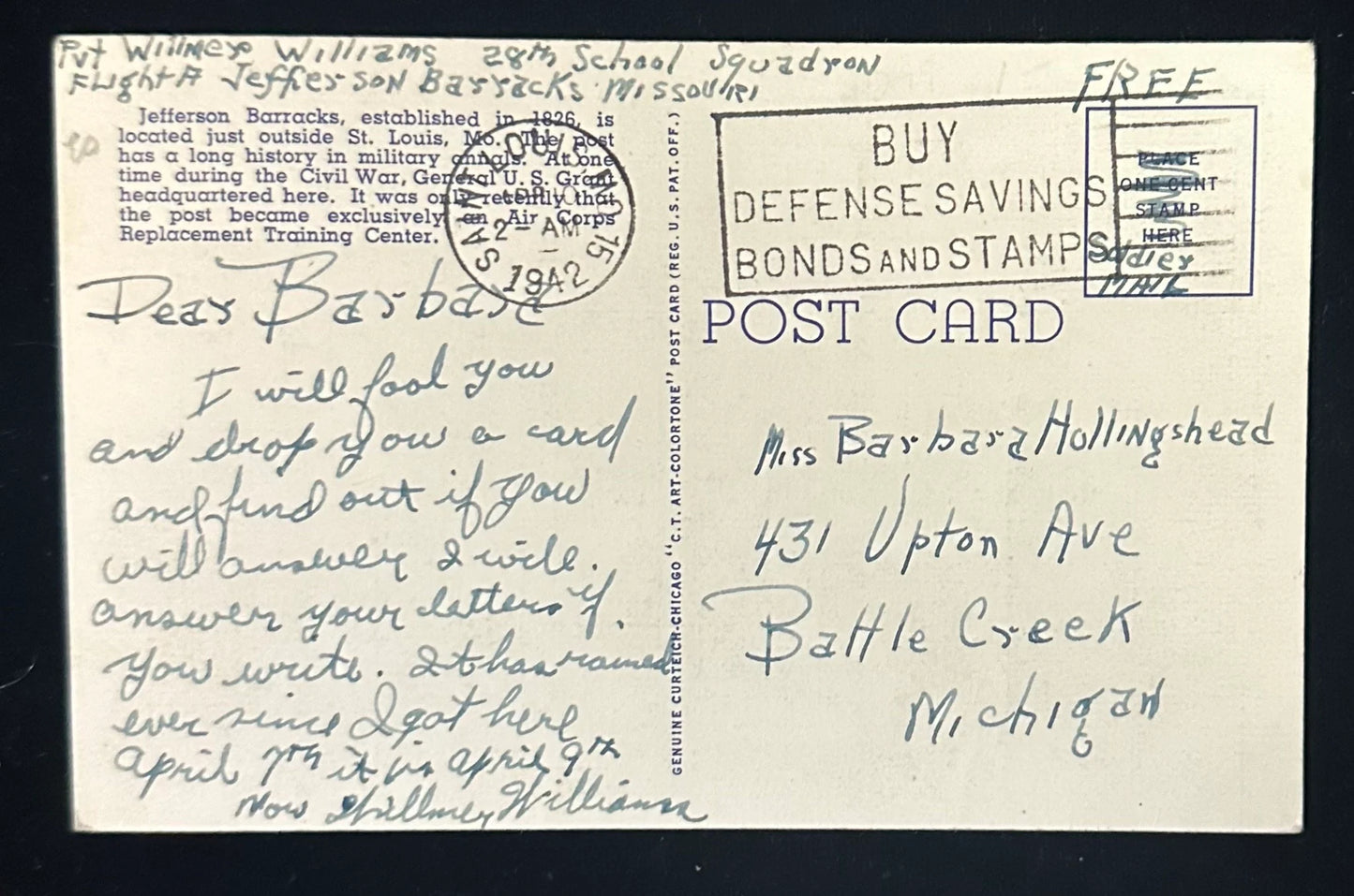 Post Headquarters, Jefferson Barracks, Missouri - Vintage Postcard