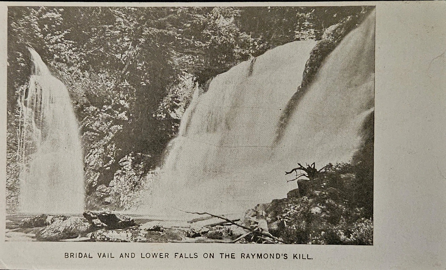 Bridal Vail and Lower Falls - Raymond's Kill - Pennsylvania - Vintage Black and White Postcard