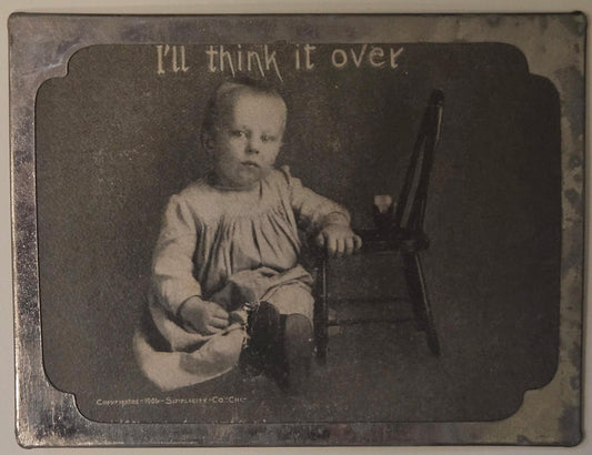 RARE Easel Metal Edge Post Card -1906 Address only,Post Card of a Young Boy "I'll Think it Over" 1906 - Vintage Postcard