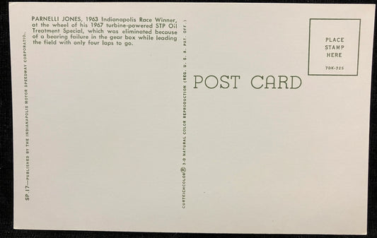Parnelli Jones, 1963 Indianapolis Race Winner - Indianapolis, Indiana - Vintage Racecar Postcard