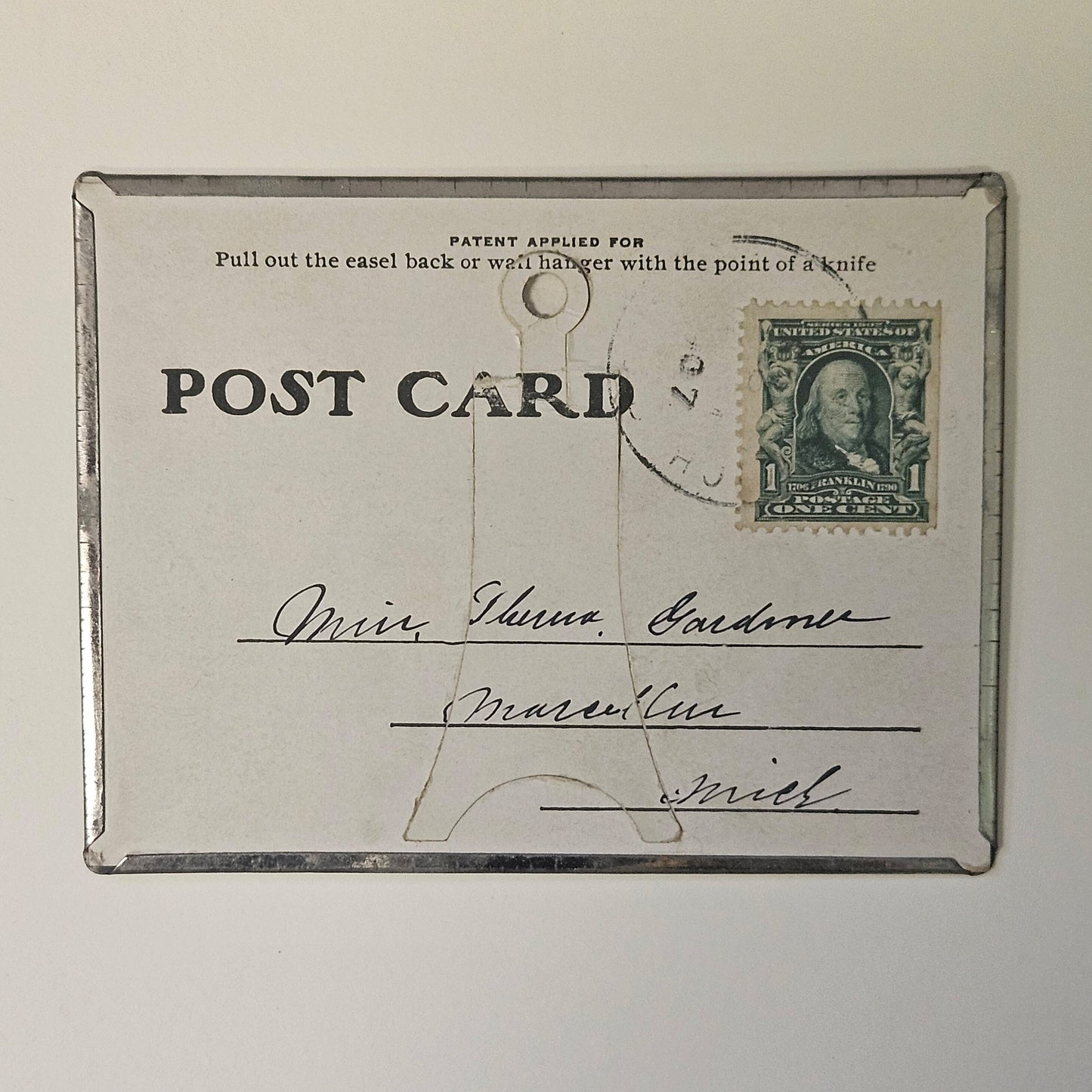 RARE Easel Metal Edge Post Card -1906 Address only,Post Card of a Young Boy "I'll Think it Over" 1906 - Vintage Postcard