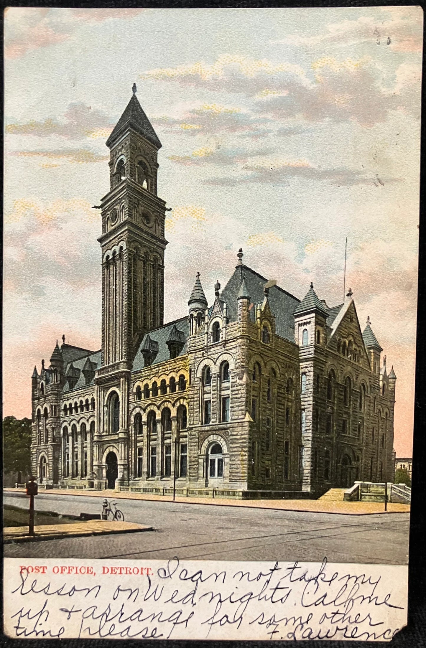 Post Office in Detroit, Michigan - Vintage Post Office Postcard