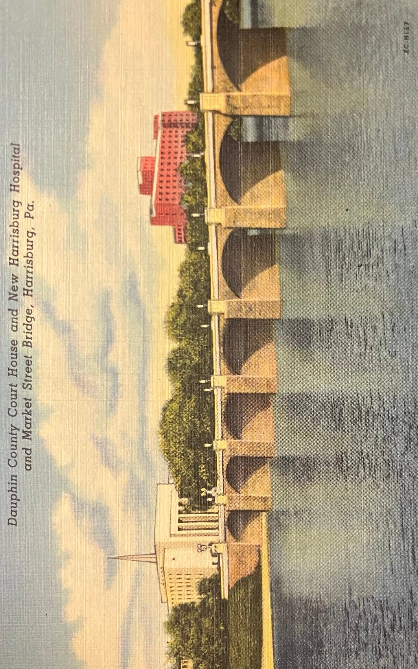 Dauphin County Court House and New Harrisburg Hospital and Market Street Bridge, Harrisburg, Pennsylvania - Vintage Postcard