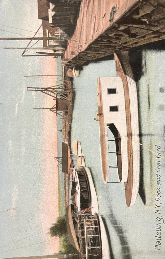 Plattsburgh, New York Dock and Coal Yard. - Made in Germany - Vintage Postcard