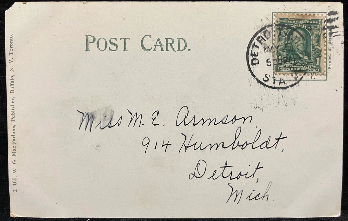 Post Office in Detroit, Michigan - Vintage Post Office Postcard