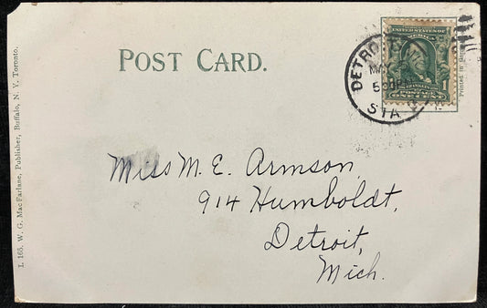 Post Office in Detroit, Michigan - Vintage Post Office Postcard