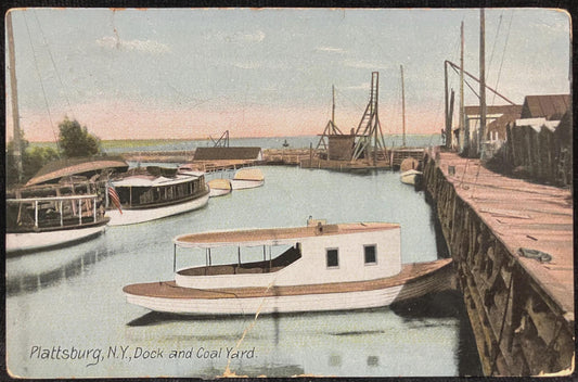 Plattsburgh, New York Dock and Coal Yard. - Made in Germany - Vintage Postcard