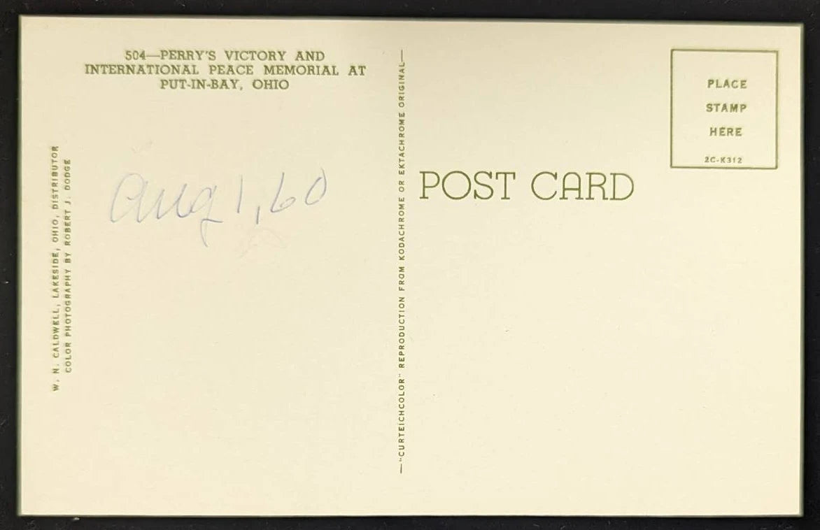 Perry's Victory and International Peace Memorial at Put-In-Bay, Ohio - Vintage Postcard