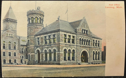 Post Office Lansing, Michigan - Made in Germany - Vintage Postcard
