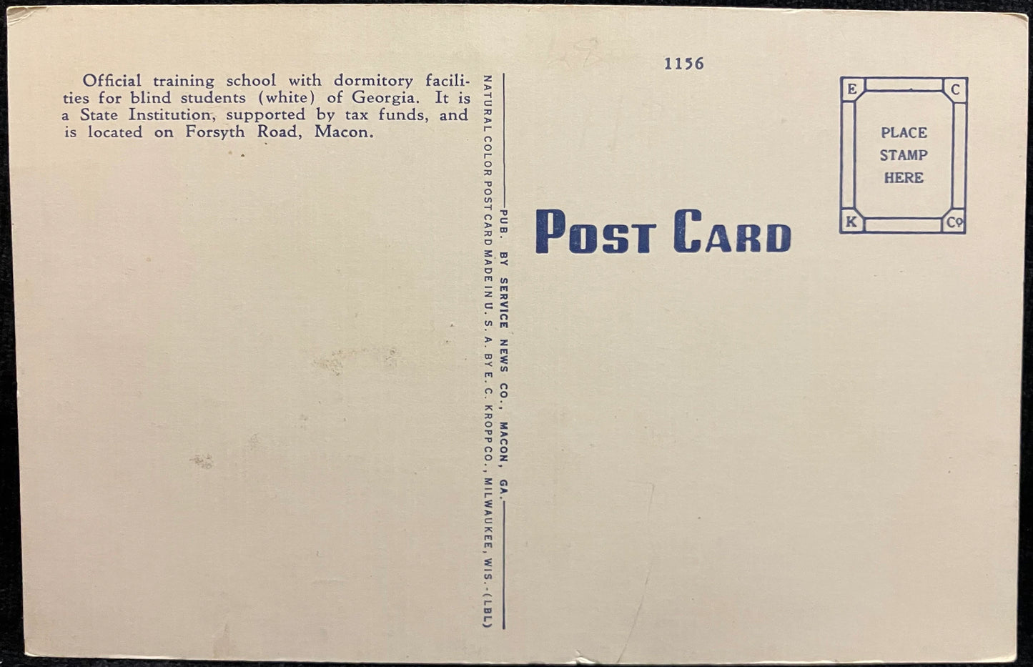 Georgia Academy for the Blind - Macon, Georgia - Vintage School Postcard
