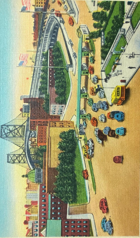 Plaza and Approach to Delaware River Bridge, Camden, New Jersey - Vintage Postcard
