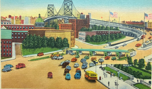 Plaza and Approach to Delaware River Bridge, Camden, New Jersey - Vintage Postcard