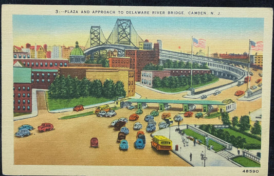 Plaza and Approach to Delaware River Bridge, Camden, New Jersey - Vintage Postcard