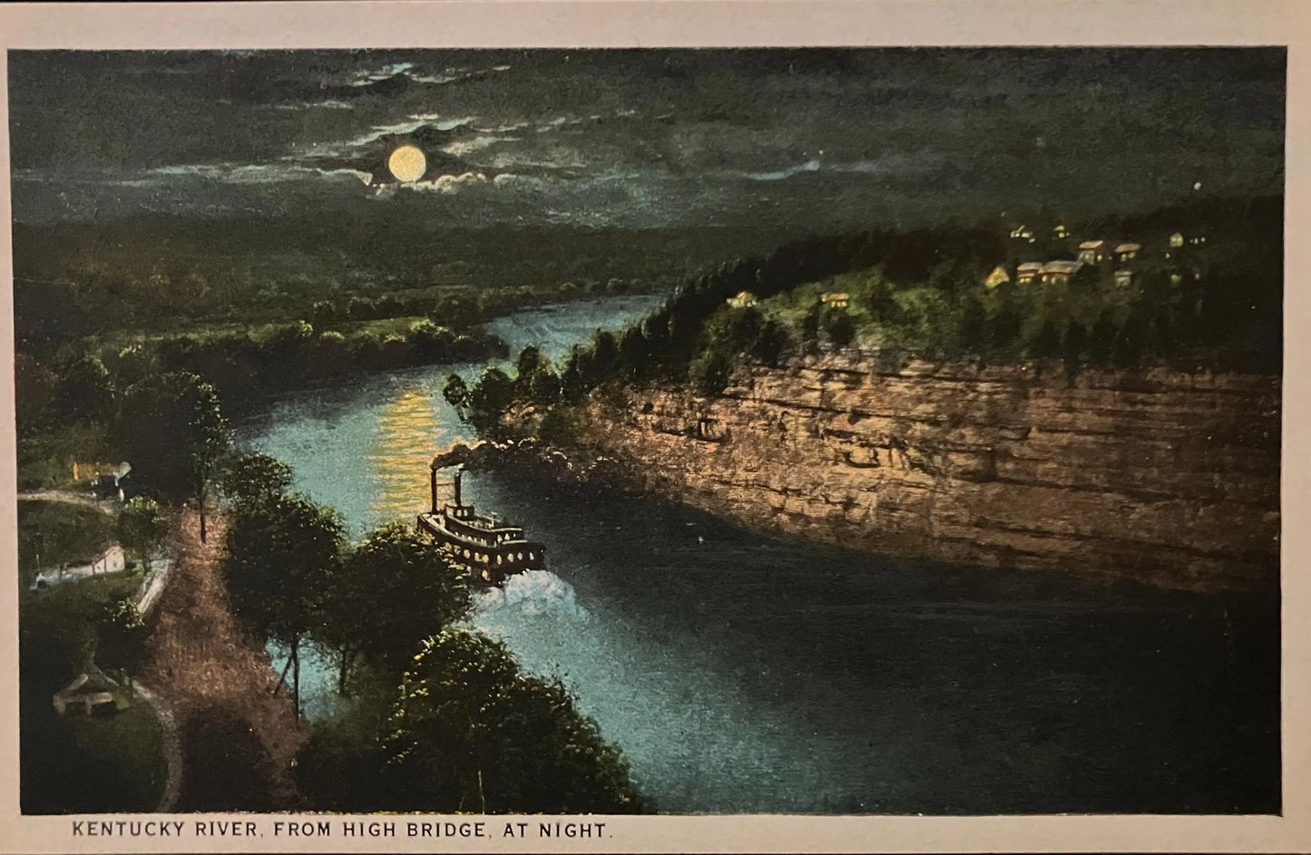 Kentucky River - From High Bridge at Night - Vintage Scenic Postcard