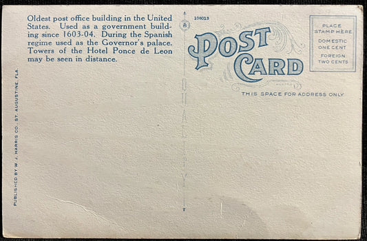 Post Office, Formerly Spanish Captain General’s Residence, built 1591, St. Augustine, Florida - Vint