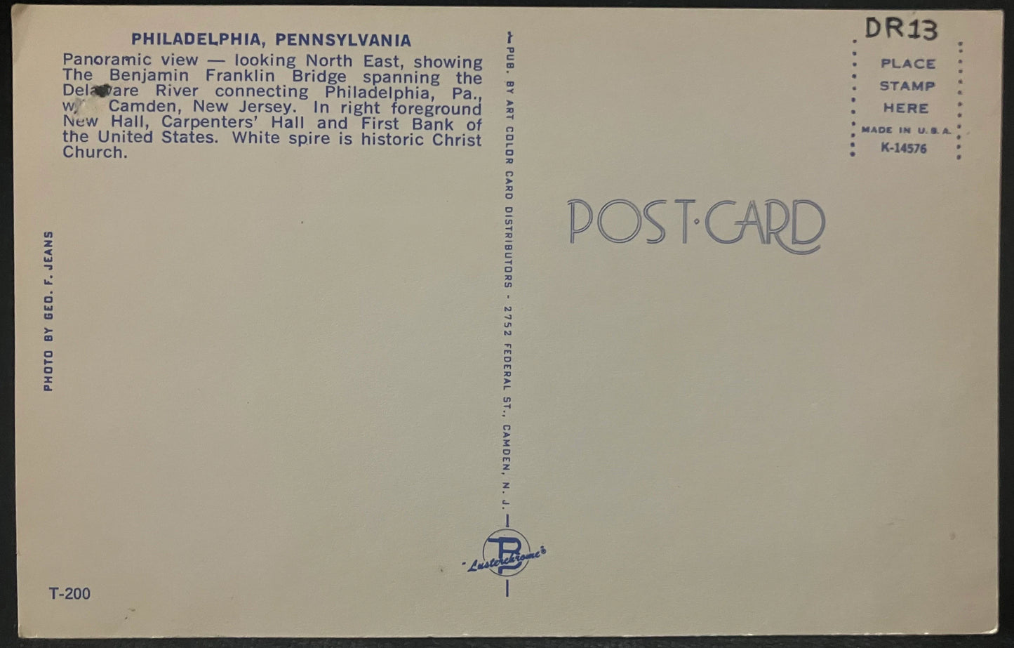 Philadelphia, Pennsylvania - Photo: Geo F. Jeans - Vintage Postcard