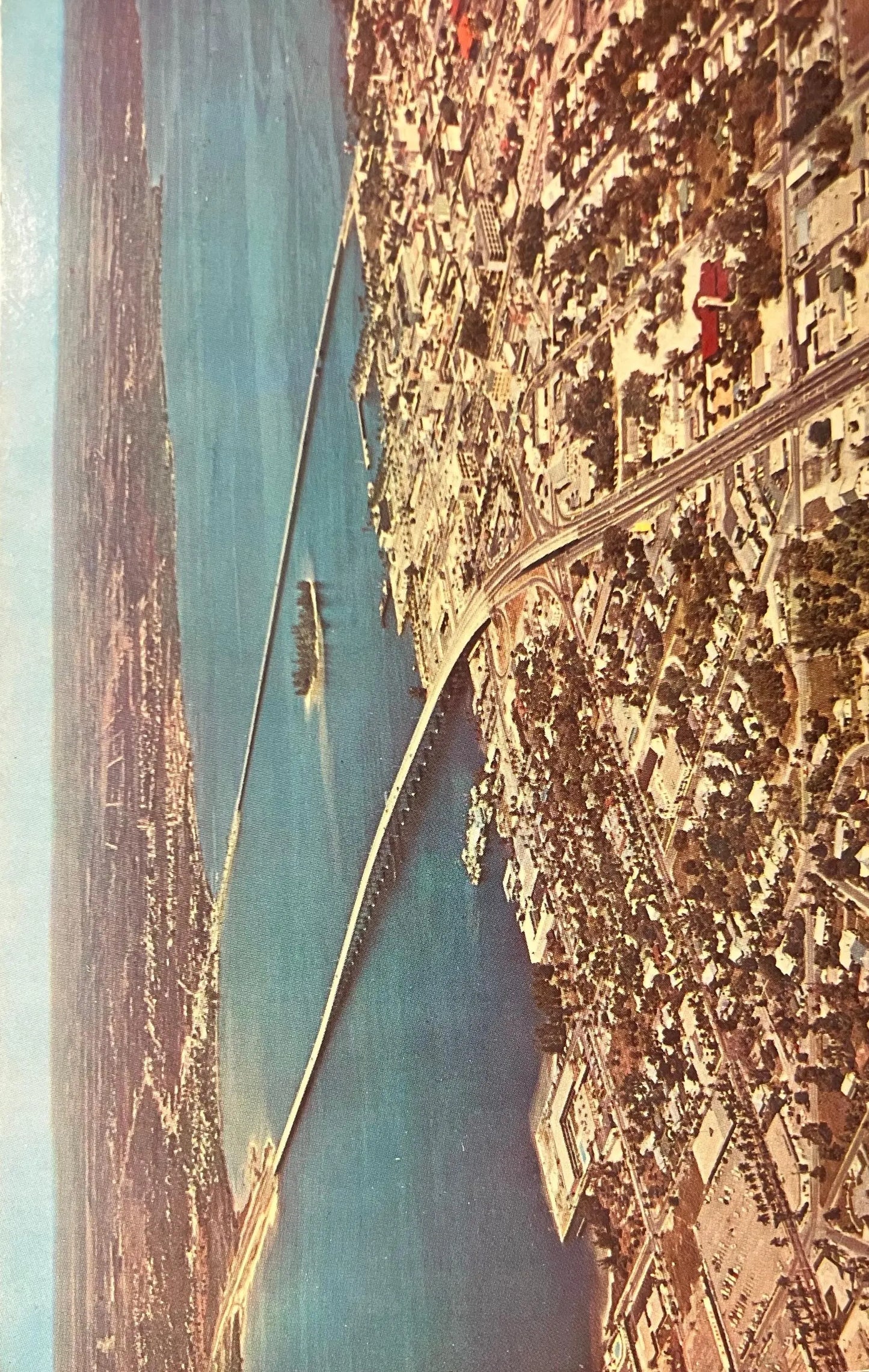 Aerial View, Downtown Ft. Myers, Florida - Caloosahatchee River Bridge - Vintage Florida Bridge Postcard