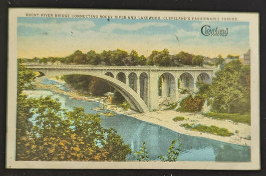 Rocky River Bridge Connecting Rocky River and Lakewood, Cleveland's Fashionable Suburb, Ohio - Vintage Ohio Postcard