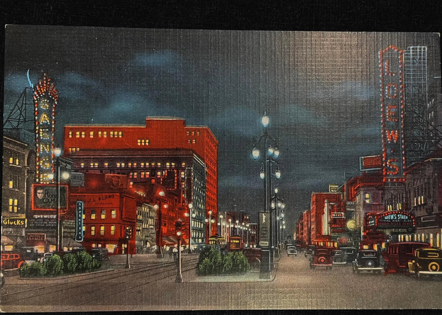 Canal Street at Night, New Orleans, Louisiana 1940s - Vintage New Orleans Postcard - Vintage Nighttime Postcard -