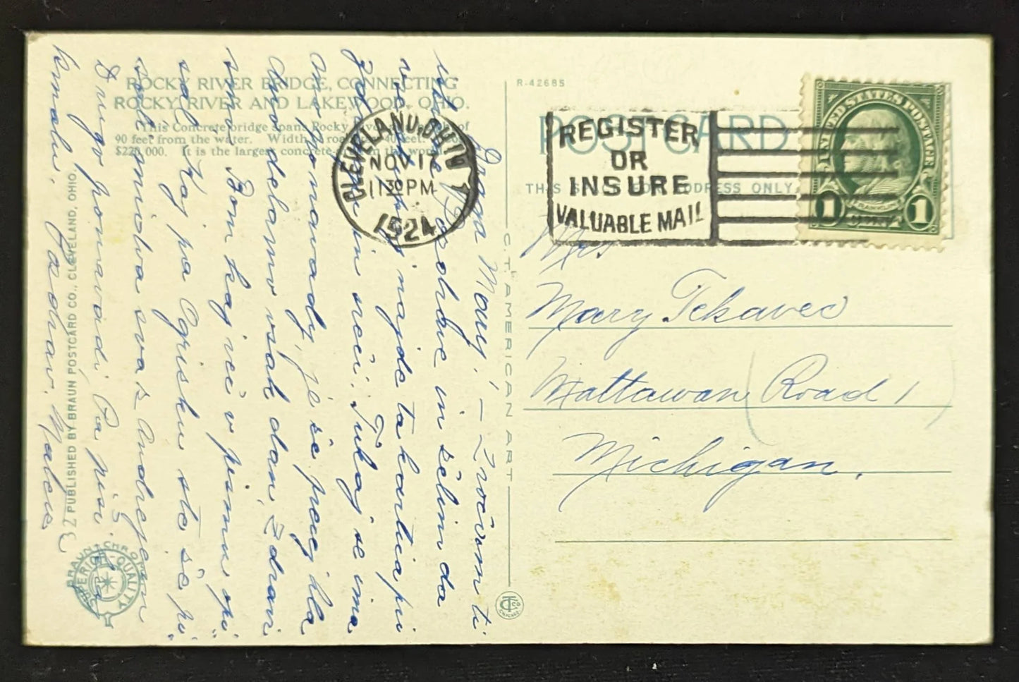 Rocky River Bridge Connecting Rocky River and Lakewood, Cleveland's Fashionable Suburb, Ohio - Vintage Ohio Postcard