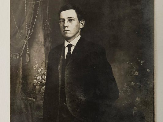 RPPC - Well Dressed Victorian Young Man- Graduation Photo - Victorian decor in backgroundge