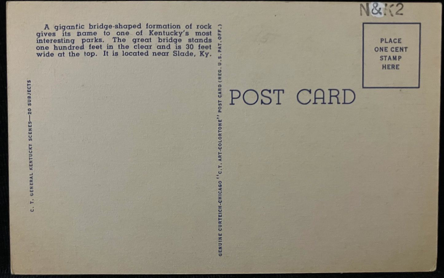 Natural Bridge State Park, Kentucky - 1940s Linen Postcard
