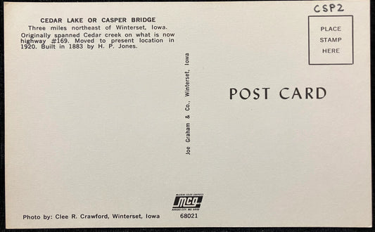 Cedar Lake Bridge - Casper Bridge - Winterset, Iowa - Photo: Clee R. Crawford - Vintage Covered Brid