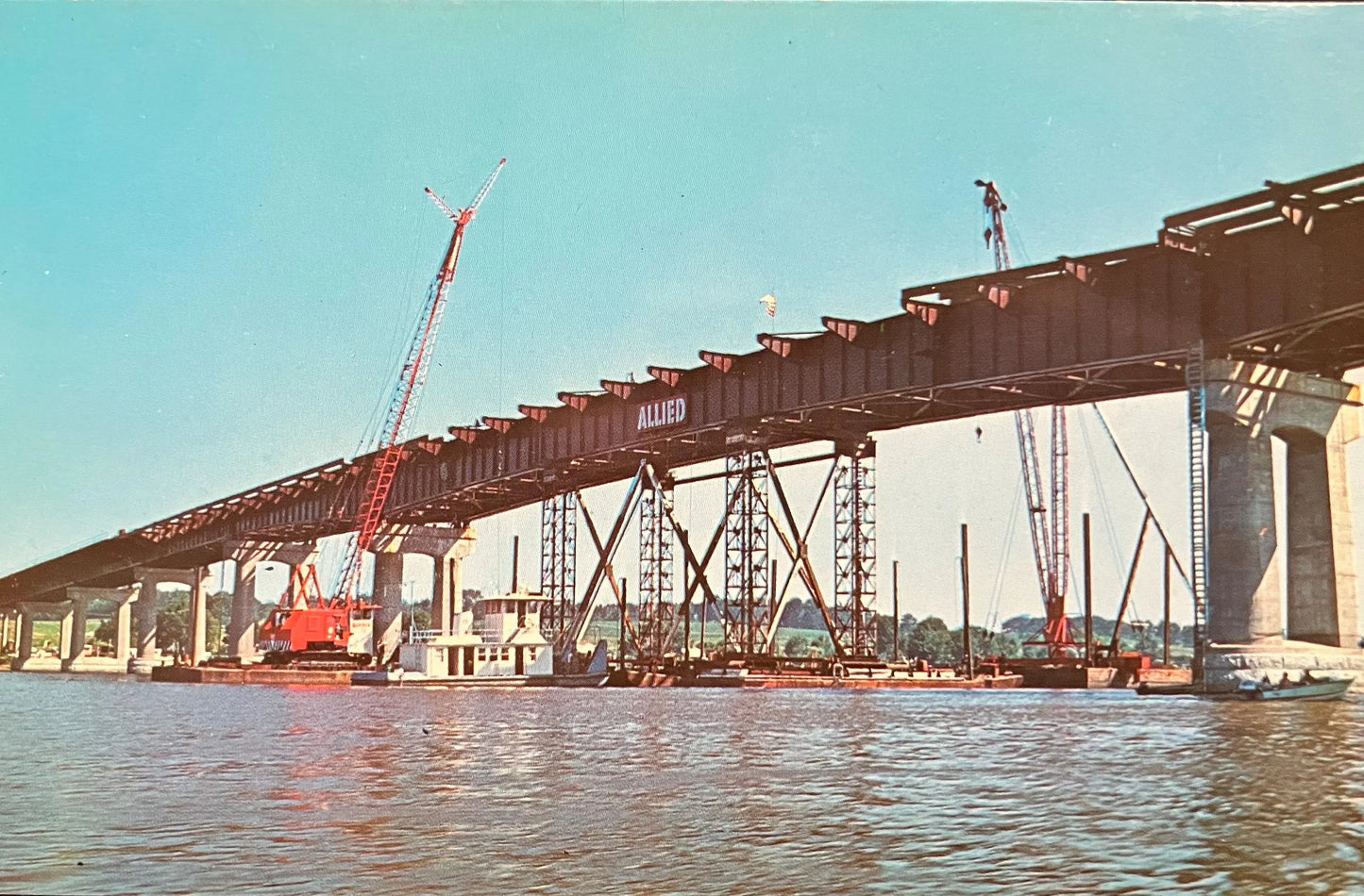 Route 80 Bridge - LeClaire, Iowa - Ektachrome by Rene Briegel - Vintage Bridge Postcard