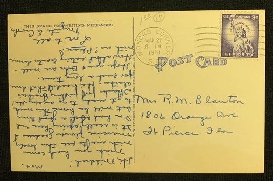 back of mailed postcard.