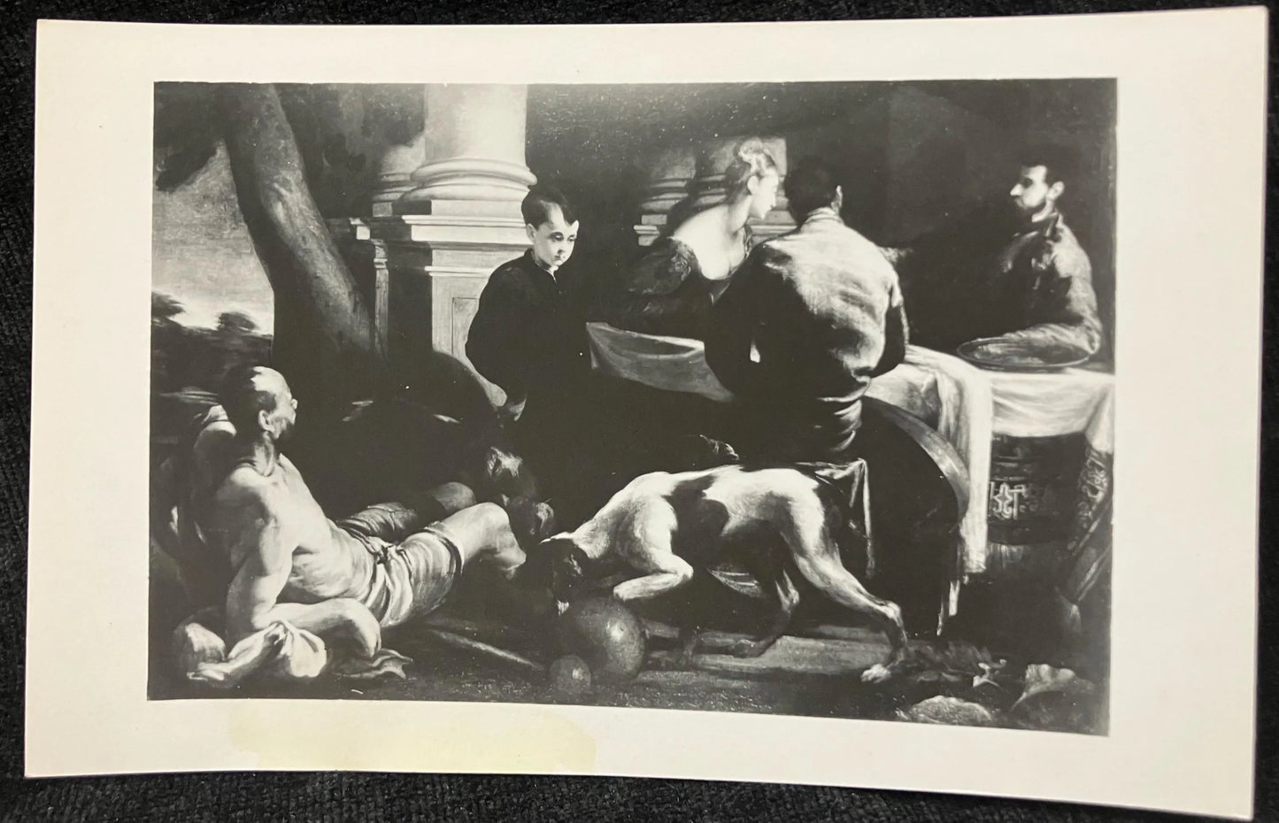 Lazarus and the Rich Man - Vintage Black and White Postcard